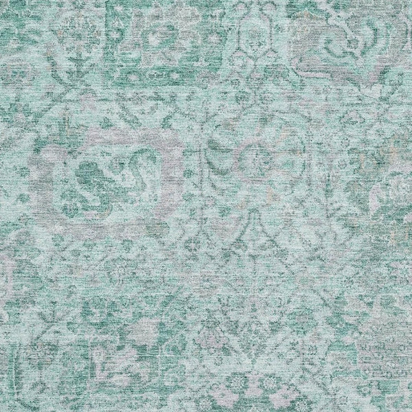 HomeRoots 10' Stylish Teal Gray and Ivory Damask Area Rug - Washable, UV Protected, Perfect for Busy Homes! 684352