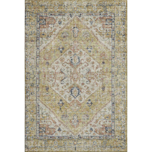 HomeRoots 5' X 8' Wheat Blue Beige Medallion Washable Area Rug - Stain Resistant, UV Protected for Families 684354
