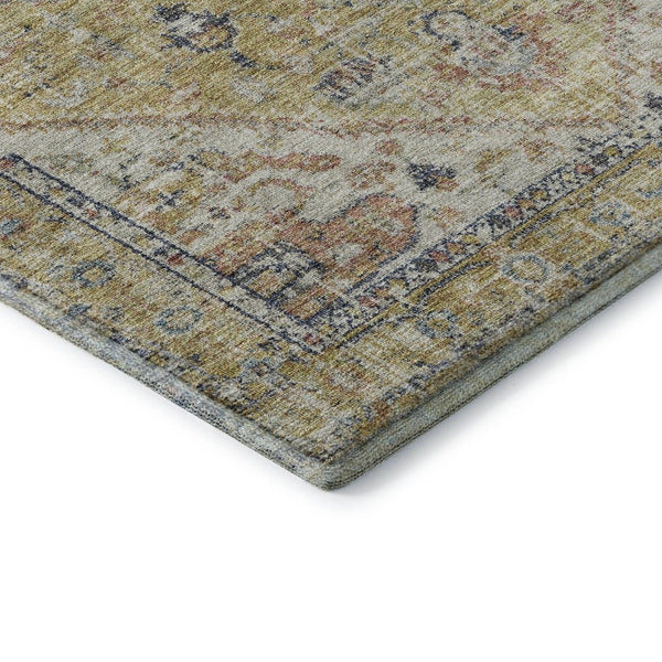 HomeRoots 5' X 8' Wheat Blue Beige Medallion Washable Area Rug - Stain Resistant, UV Protected for Families 684354