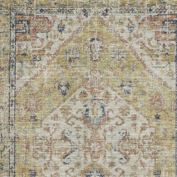 HomeRoots 5' X 8' Wheat Blue Beige Medallion Washable Area Rug - Stain Resistant, UV Protected for Families 684354