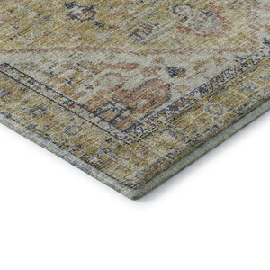 HomeRoots 8' Washable Round Rug in Wheat, Blue & Beige Medallion Design - Durable, UV Protected & Stain Resistant 684355