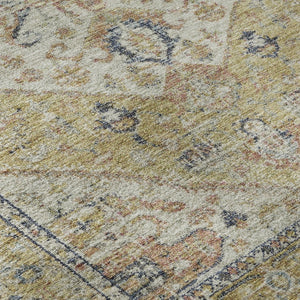 HomeRoots 8' Washable Round Rug in Wheat, Blue & Beige Medallion Design - Durable, UV Protected & Stain Resistant 684355