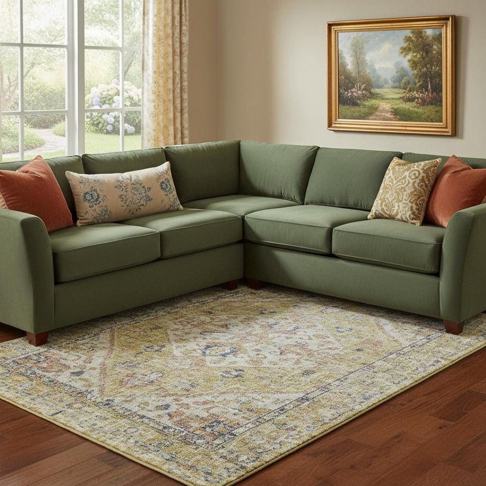 HomeRoots 8' X 10' Wheat Blue Beige Medallion Area Rug - Durable, Washable, UV Protected, Pet-Friendly Design! 684356