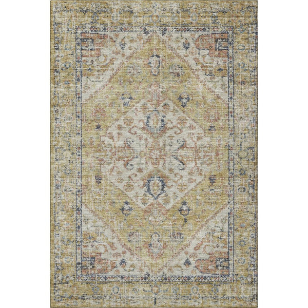 HomeRoots 8' X 10' Wheat Blue Beige Medallion Area Rug - Durable, Washable, UV Protected, Pet-Friendly Design! 684356