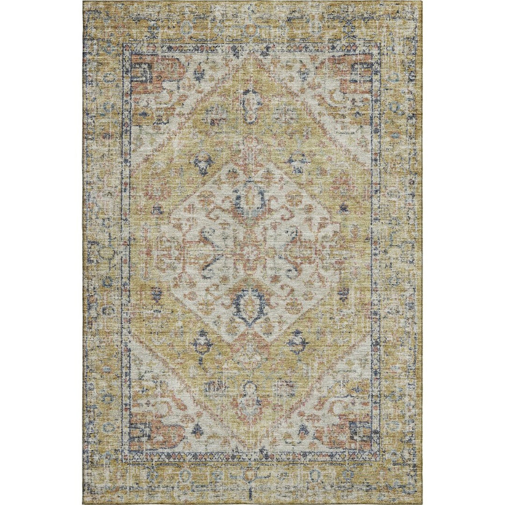 HomeRoots 9' X 12' Wheat Blue & Beige Medallion Area Rug - Durable, Washable, UV Protected, Perfect for Homes! 684357