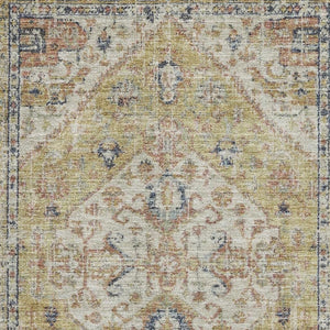 HomeRoots 9' X 12' Wheat Blue & Beige Medallion Area Rug - Durable, Washable, UV Protected, Perfect for Homes! 684357