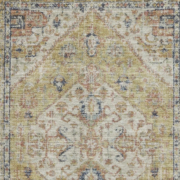 HomeRoots 9' X 12' Wheat Blue & Beige Medallion Area Rug - Durable, Washable, UV Protected, Perfect for Homes! 684357