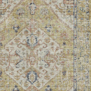 HomeRoots 10' Medallion Washable Area Rug in Wheat, Blue & Beige - Durable, UV Protected, Ideal for Families 684358