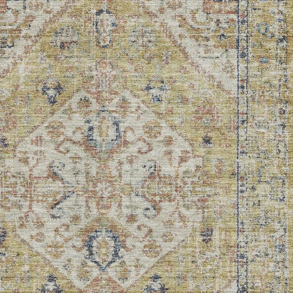 HomeRoots 10' Medallion Washable Area Rug in Wheat, Blue & Beige - Durable, UV Protected, Ideal for Families 684358