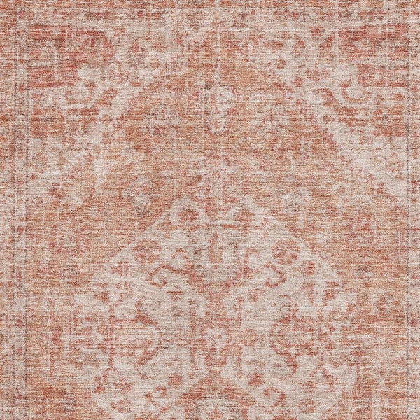 HomeRoots 5' Coral and Beige Medallion Washable Area Rug with UV Protection - Durable, Stylish, Pet-Friendly! 684360