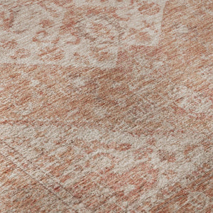 HomeRoots 8' Coral and Beige Medallion Round Rug – Machine-Woven, Stain-Resistant, UV Protected for Indoor/Outdoor Use 684361
