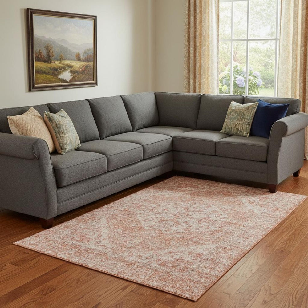 HomeRoots 8' X 10' Coral & Beige Medallion Washable Area Rug – Durable, Stain-Resistant, UV Protected Comfort! 684362
