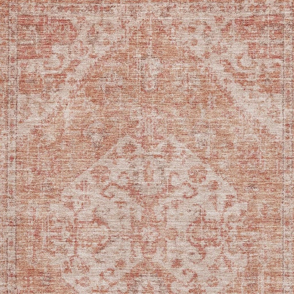HomeRoots 8' X 10' Coral & Beige Medallion Washable Area Rug – Durable, Stain-Resistant, UV Protected Comfort! 684362