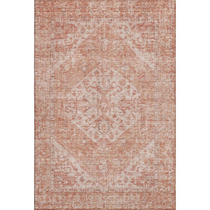 HomeRoots 9' Coral & Beige Medallion Area Rug - Washable, UV Protected, Durable, Ideal for Homes with Kids & Pets 684363