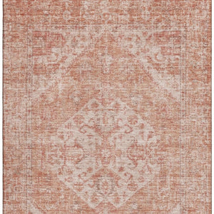 HomeRoots 9' Coral & Beige Medallion Area Rug - Washable, UV Protected, Durable, Ideal for Homes with Kids & Pets 684363