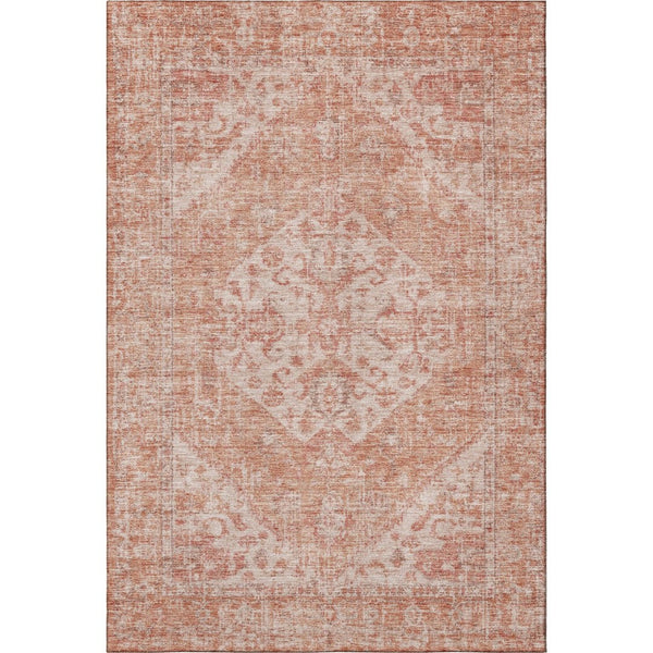 HomeRoots 9' Coral & Beige Medallion Area Rug - Washable, UV Protected, Durable, Ideal for Homes with Kids & Pets 684363