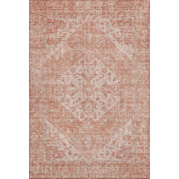 HomeRoots 10' X 14' Coral and Beige Medallion Area Rug - Washable, Stain-Resistant, UV-Protected Elegance 684364