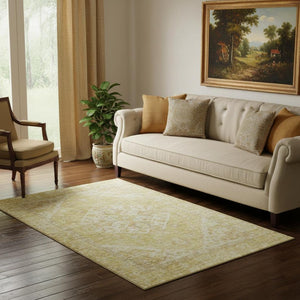 HomeRoots 5' X 8' Gold And Beige Medallion Area Rug - Stylish, Washable, UV-Protected, Perfect for High-Traffic Areas 684366