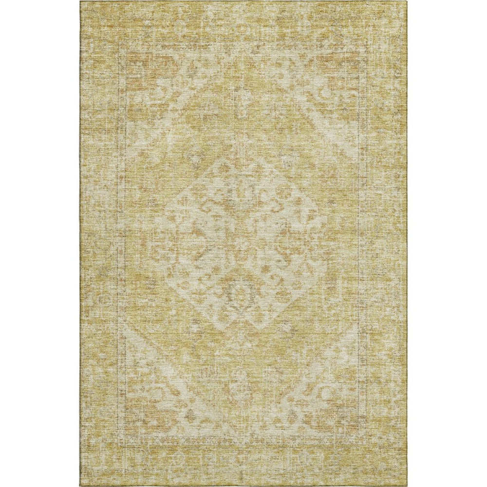 HomeRoots 5' X 8' Gold And Beige Medallion Area Rug - Stylish, Washable, UV-Protected, Perfect for High-Traffic Areas 684366