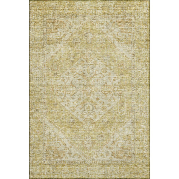 HomeRoots 5' X 8' Gold And Beige Medallion Area Rug - Stylish, Washable, UV-Protected, Perfect for High-Traffic Areas 684366