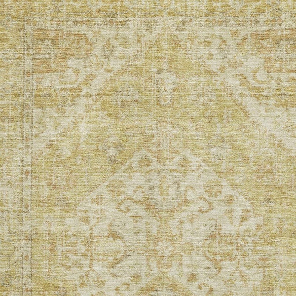 HomeRoots 5' X 8' Gold And Beige Medallion Area Rug - Stylish, Washable, UV-Protected, Perfect for High-Traffic Areas 684366