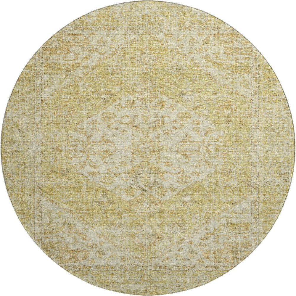 HomeRoots 8' Gold and Beige Medallion Round Rug with UV Protection - Stylish, Washable, and Durable Design! 684367