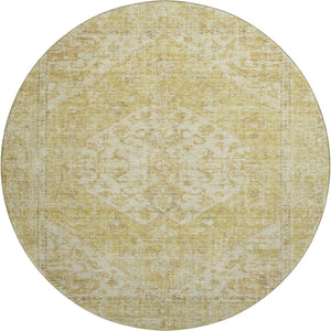 HomeRoots 8' Gold and Beige Medallion Round Rug with UV Protection - Stylish, Washable, and Durable Design! 684367