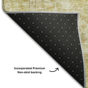 HomeRoots 8' Gold and Beige Medallion Round Rug with UV Protection - Stylish, Washable, and Durable Design! 684367