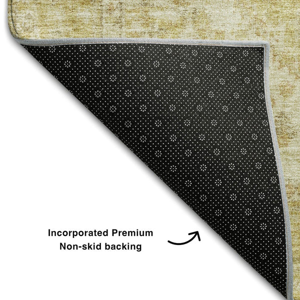 HomeRoots 8' Gold and Beige Medallion Round Rug with UV Protection - Stylish, Washable, and Durable Design! 684367