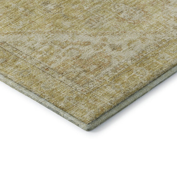 HomeRoots 8' Gold and Beige Medallion Round Rug with UV Protection - Stylish, Washable, and Durable Design! 684367