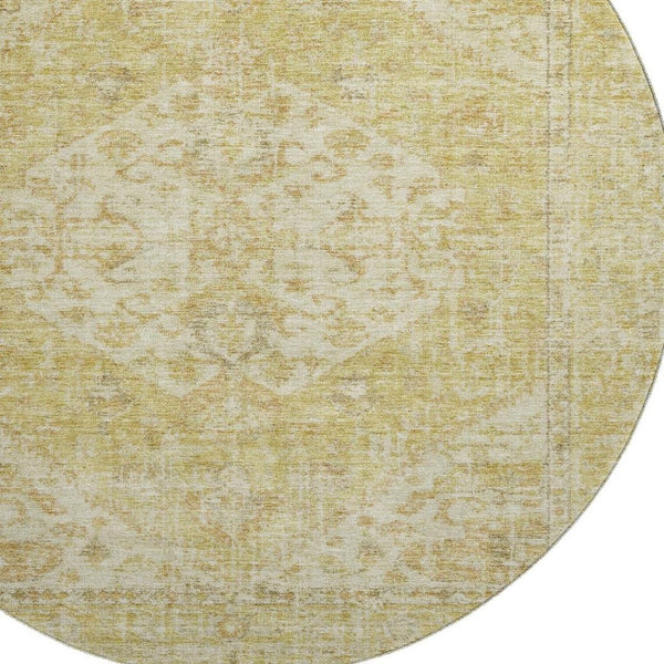 HomeRoots 8' Gold and Beige Medallion Round Rug with UV Protection - Stylish, Washable, and Durable Design! 684367