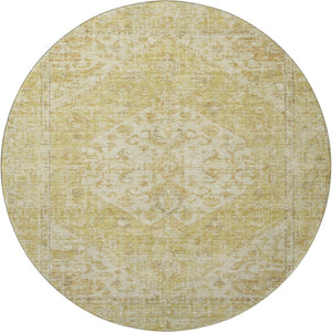 HomeRoots 8' Gold and Beige Medallion Round Rug with UV Protection - Stylish, Washable, and Durable Design! 684367