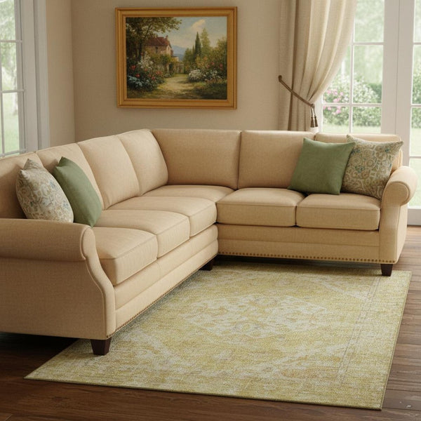 HomeRoots 8' X 10' Gold and Beige Medallion Area Rug - Washable, UV Protected, Durable for Busy Homes & Pets 684368