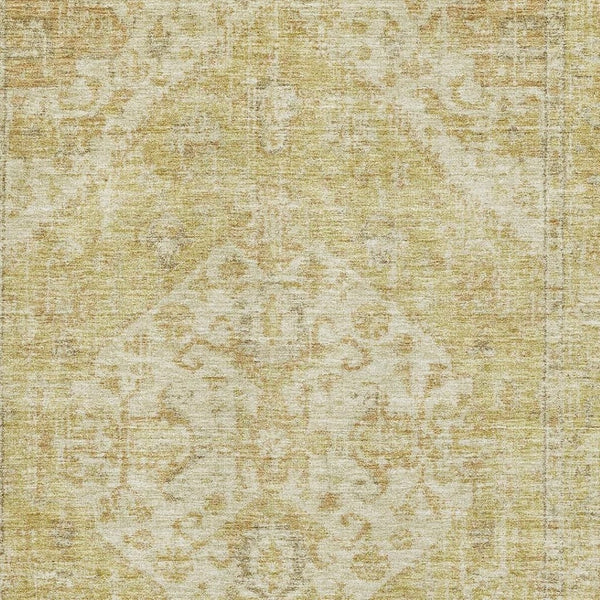 HomeRoots 8' X 10' Gold and Beige Medallion Area Rug - Washable, UV Protected, Durable for Busy Homes & Pets 684368