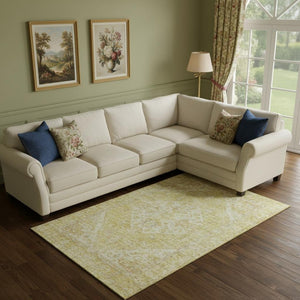 HomeRoots 9' X 12' Gold and Beige Medallion Area Rug – Washable, UV-Protected, Stain-Resistant for Family Homes 684369