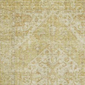 HomeRoots 9' X 12' Gold and Beige Medallion Area Rug – Washable, UV-Protected, Stain-Resistant for Family Homes 684369