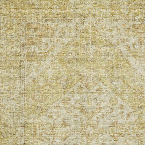 HomeRoots 9' X 12' Gold and Beige Medallion Area Rug – Washable, UV-Protected, Stain-Resistant for Family Homes 684369