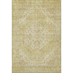 HomeRoots 9' X 12' Gold and Beige Medallion Area Rug – Washable, UV-Protected, Stain-Resistant for Family Homes 684369