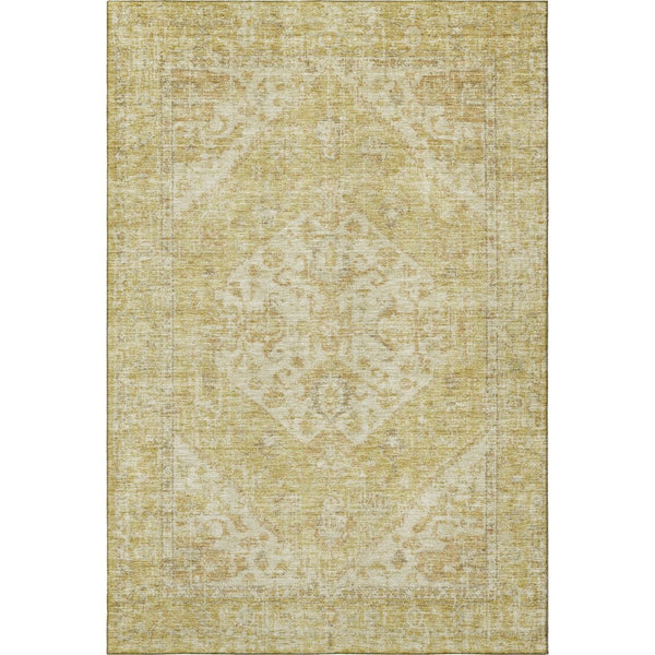 HomeRoots 9' X 12' Gold and Beige Medallion Area Rug – Washable, UV-Protected, Stain-Resistant for Family Homes 684369