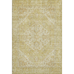 HomeRoots 10' X 14' Gold and Beige Medallion Area Rug - Washable, UV Protected, Stain Resistant for Families 684370