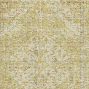 HomeRoots 10' X 14' Gold and Beige Medallion Area Rug - Washable, UV Protected, Stain Resistant for Families 684370