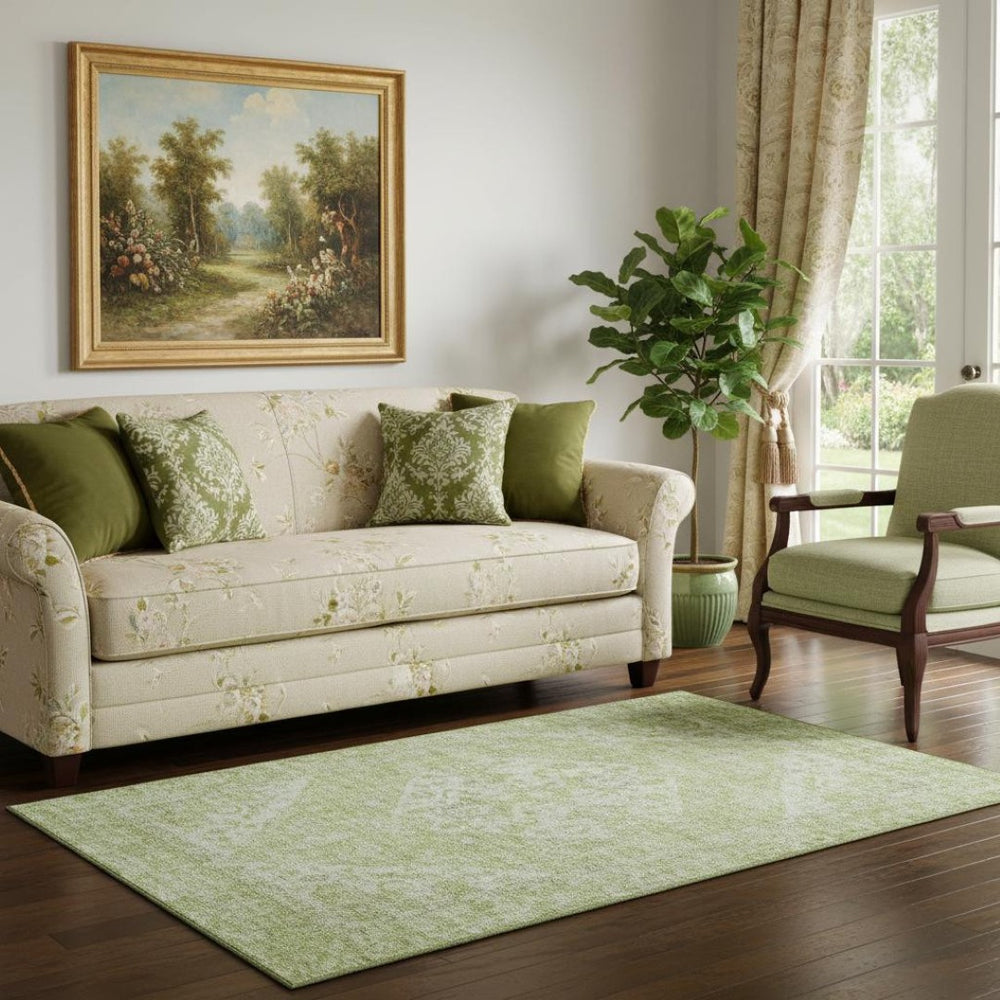 HomeRoots 5' X 8' Sage Medallion Area Rug - Durable, Washable, UV-Resistant, Ideal for Homes with Kids & Pets 684372