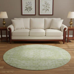 HomeRoots 8' Sage and Beige Medallion Round Rug - Washable, UV Protected, Durable for High-Traffic Spaces 684373