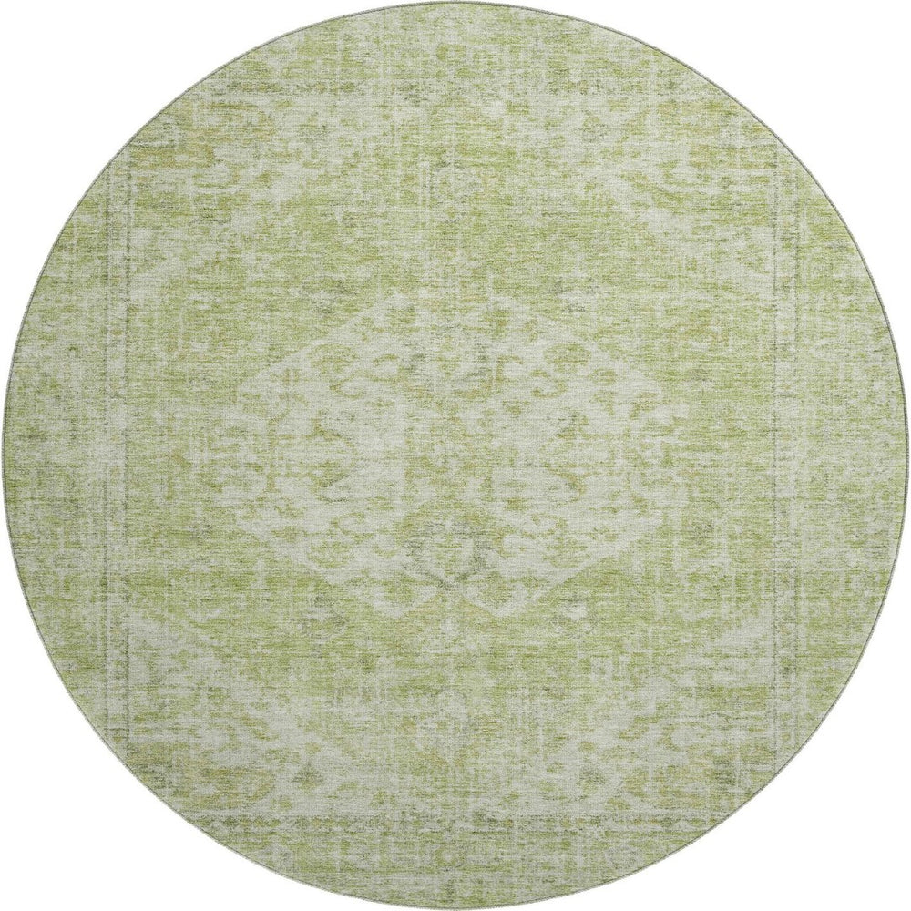 HomeRoots 8' Sage and Beige Medallion Round Rug - Washable, UV Protected, Durable for High-Traffic Spaces 684373