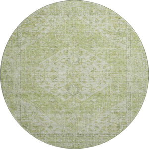 HomeRoots 8' Sage and Beige Medallion Round Rug - Washable, UV Protected, Durable for High-Traffic Spaces 684373