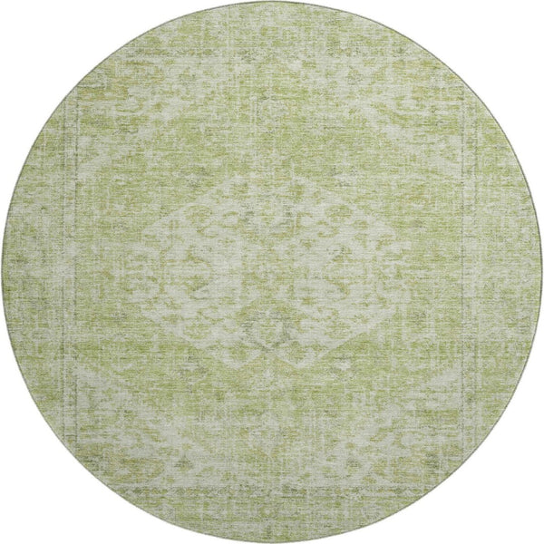 HomeRoots 8' Sage and Beige Medallion Round Rug - Washable, UV Protected, Durable for High-Traffic Spaces 684373