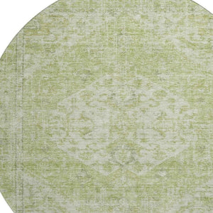 HomeRoots 8' Sage and Beige Medallion Round Rug - Washable, UV Protected, Durable for High-Traffic Spaces 684373