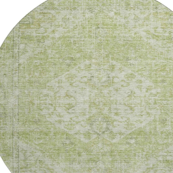 HomeRoots 8' Sage and Beige Medallion Round Rug - Washable, UV Protected, Durable for High-Traffic Spaces 684373