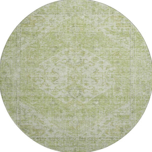 HomeRoots 8' Sage and Beige Medallion Round Rug - Washable, UV Protected, Durable for High-Traffic Spaces 684373