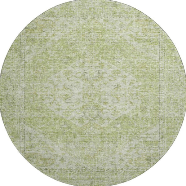HomeRoots 8' Sage and Beige Medallion Round Rug - Washable, UV Protected, Durable for High-Traffic Spaces 684373